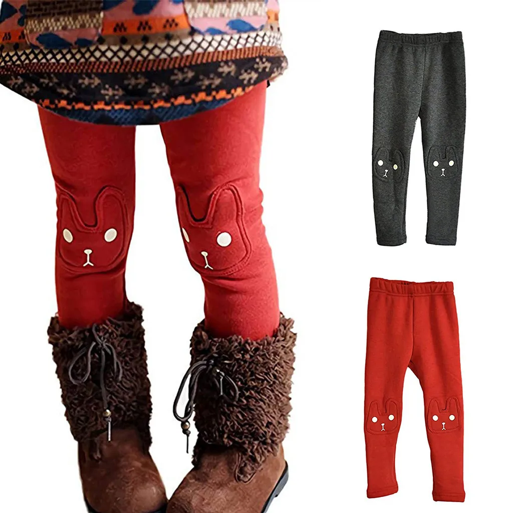 

High Quality Winter Autumn Thick Warm Girls Leggings Kids Pants Children's Winter Trousers Elastic Rabbit Pattern Leggings Girls