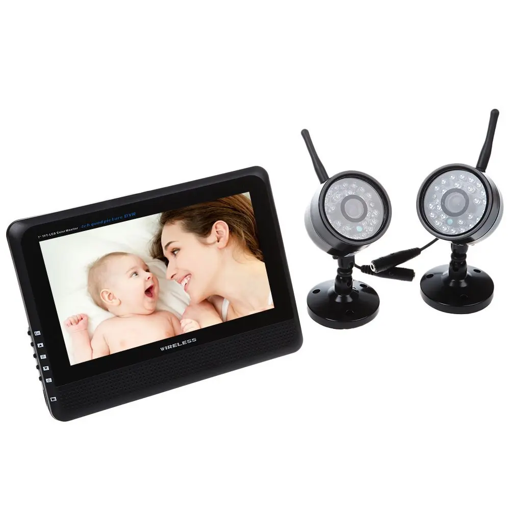 7 дюймов tft Полный Цвет Видеоняни и радионяни 4CH Quad DVR системы мониторинга + 2x2.4 г