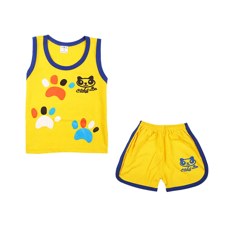 

C32 0-3Y Hot New Summer Clothing Set Girls Ropa Boys Sets O neck Footmark vest pullover Cotton Suit Children's roupa infantil