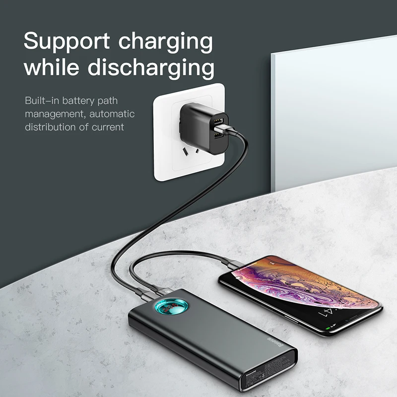 Baseus 20000mAh Power Bank For iPhone Samsung S10 USB Type C PD Fast Charging + Quick Charge 3.0 USB Powerbank External Battery