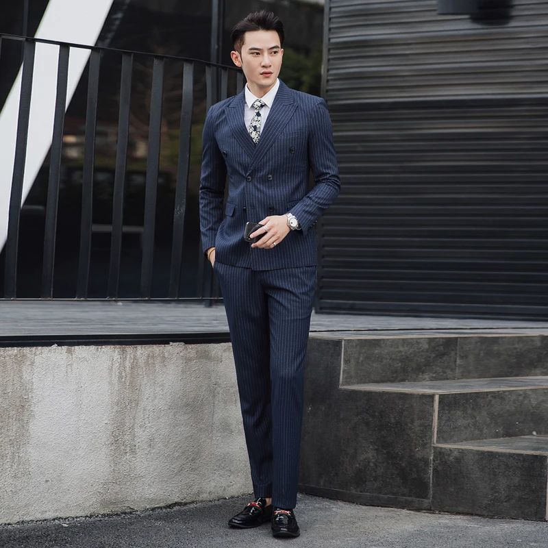 Striped Suits 3 Pieces Men Business Formal Party Male Blazers Slim Fit Suits Wedding Double-breasted suit