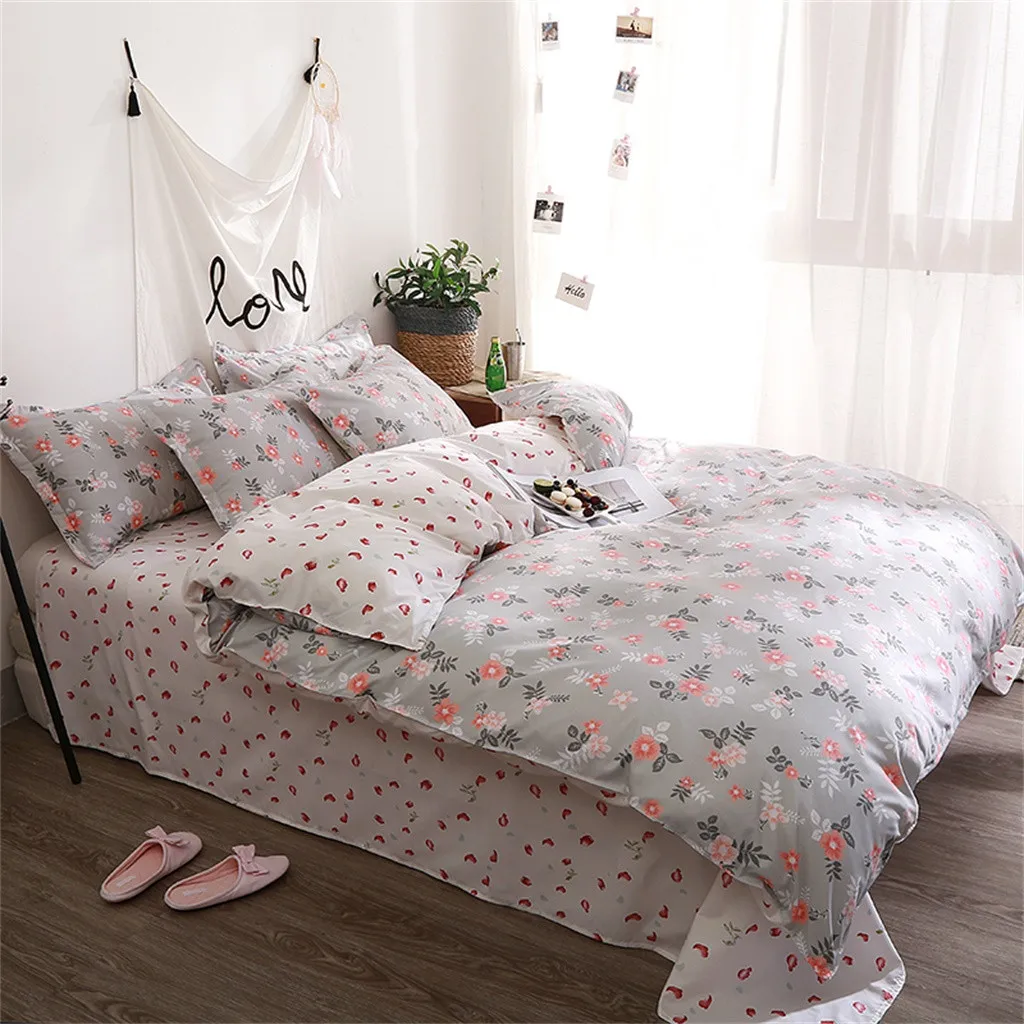 

Pastoral Fresh Style Floral Printing Four-Piece Polyester Bedding Set Duvet Cover 2 Pillowcase Bed Sheet Home Room Bedding Decor