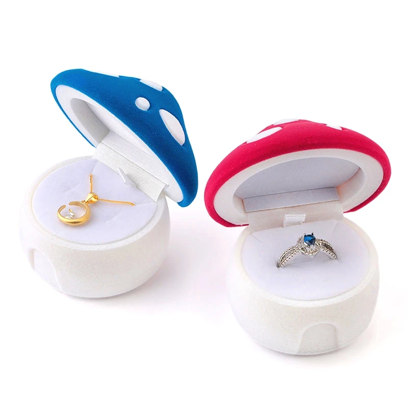 1 Piece lovely mushroom Gift Box Holder Velvet Wedding Engagement Ring Box Jewelry box for Earrings Necklaces Display 2 colors