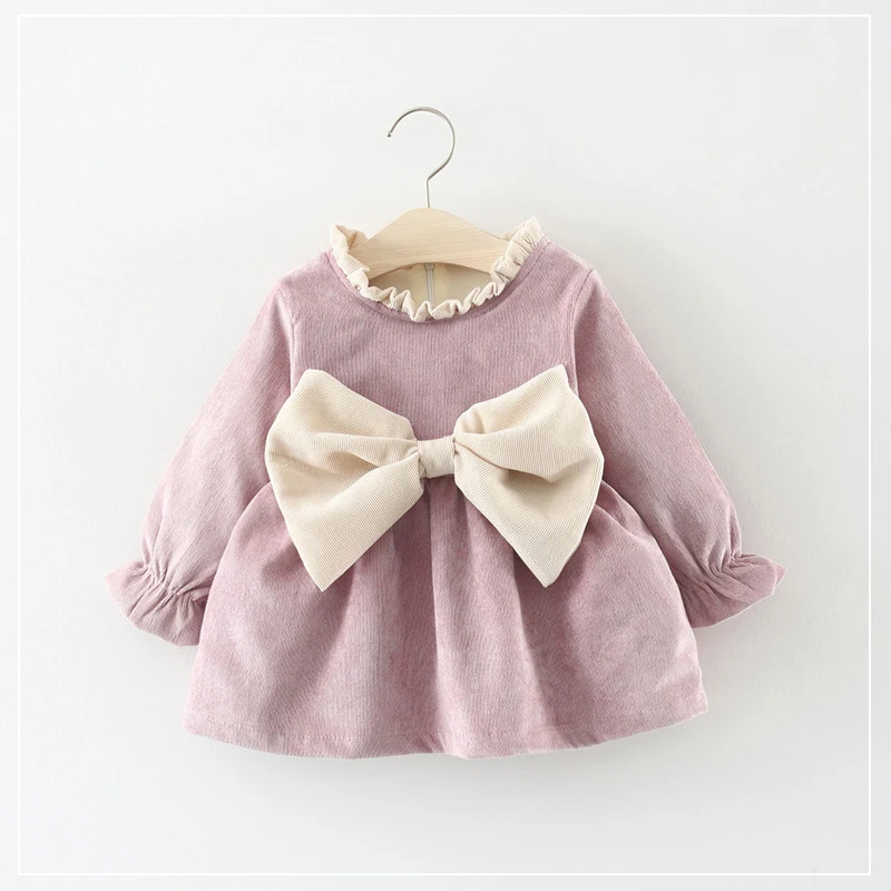 

Autumn Winter Long Sleeved Baby Infants Girls Kids Dresses Roupas Bow Ruffles Princess Party Tutu Pleated Dress Vestidos