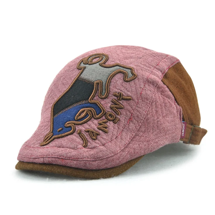 [JAMONT] зимняя детская шапка, берет для мальчиков, шляпа козырек с вышивкой, теплая шапка на плоской подошве для мальчиков, зимние детские кепки Gorras - Цвет: A