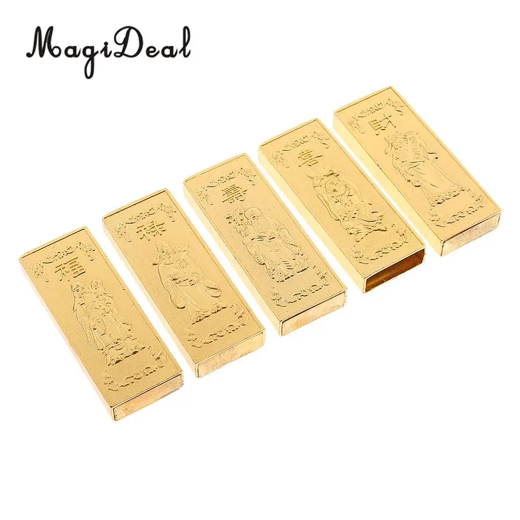 5 Pieces Chinese Feng Shui Lucky Fake Gold Bar Bullion w Box Art Crafts Gift