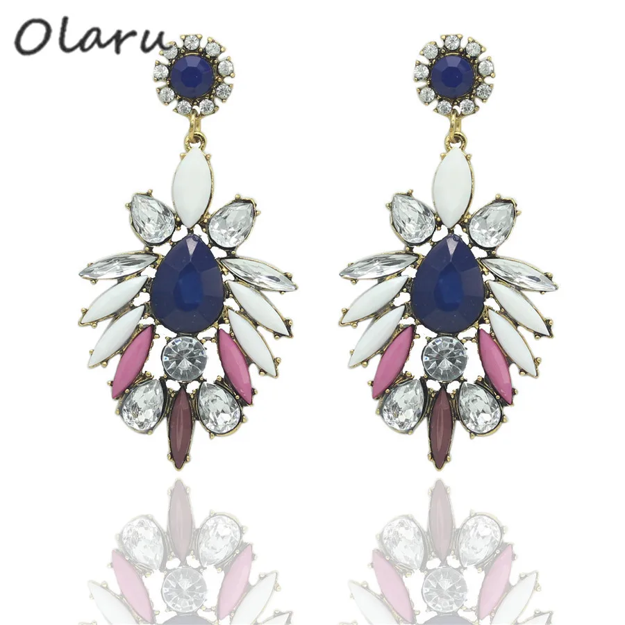 Olaru Fashion Jewelry High Quality Brand 4 Colors Vintage Crystal Stud Earrings Statement Big