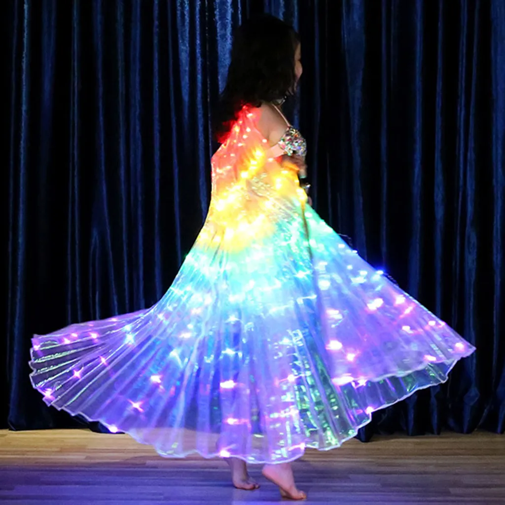 Детский светодиодный танцевальный костюм для танца живота с цветными крыльями бабочки и телескопической палкой
