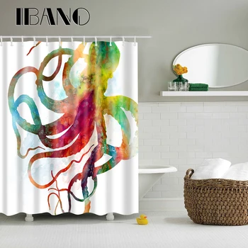 

5A Grade Octopus Pattern Shower Curtain Waterproof Polyester Fabric Curtain For The Bathroom With 12PCS Hook Wholesale