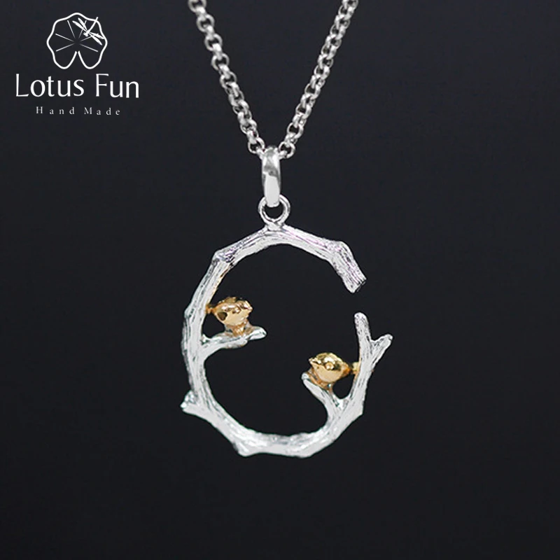 

Lotus Fun Real 925 Sterling Silver Natural Original Handmade Fine Jewelry Bird on Branch Pendant without Necklace for Women