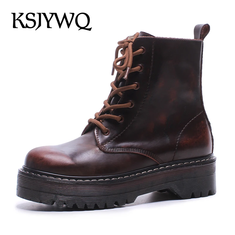 

KSJYWQ NEW Women's Winter Ankle Boots Genuine Leather Lace-up Shoes 5 CM Thick Soles Platform Boot for Woman Box Packing 8888-1