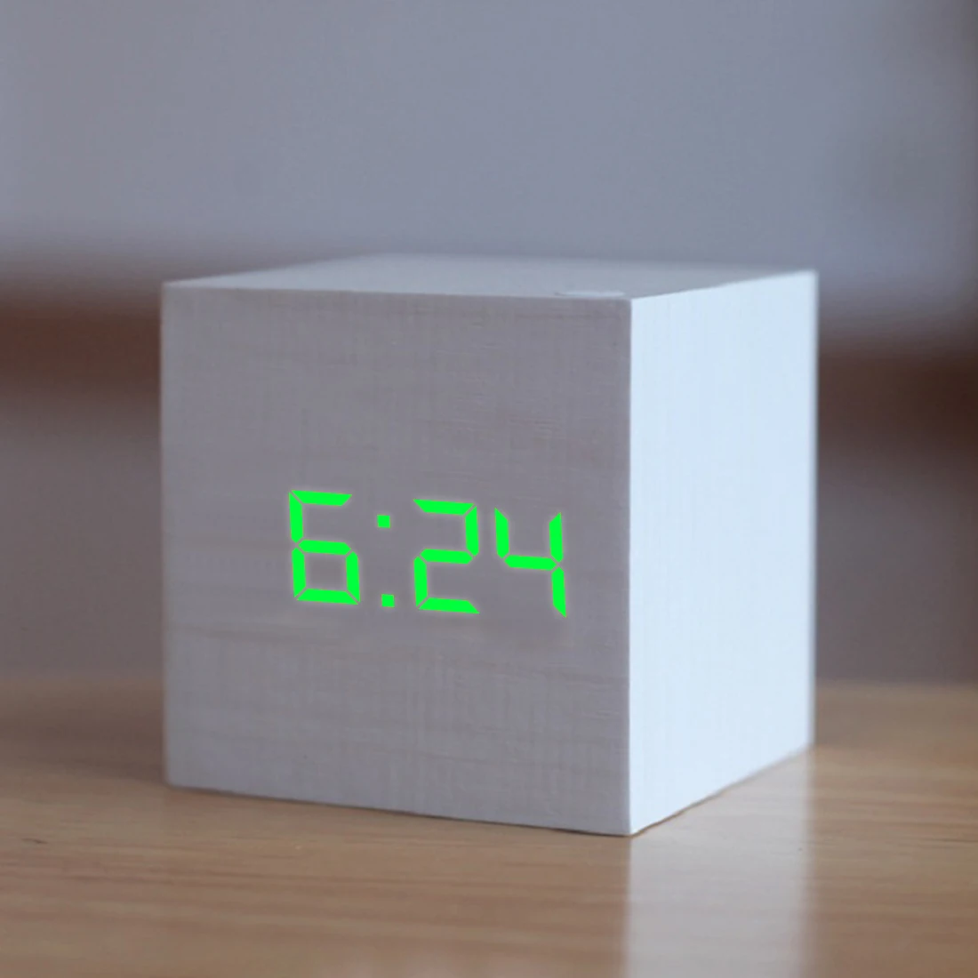  16 Choices Wooden LED Display Time Digital Alarm Clock Talking Voice Prompt Thermometer Snooze Func