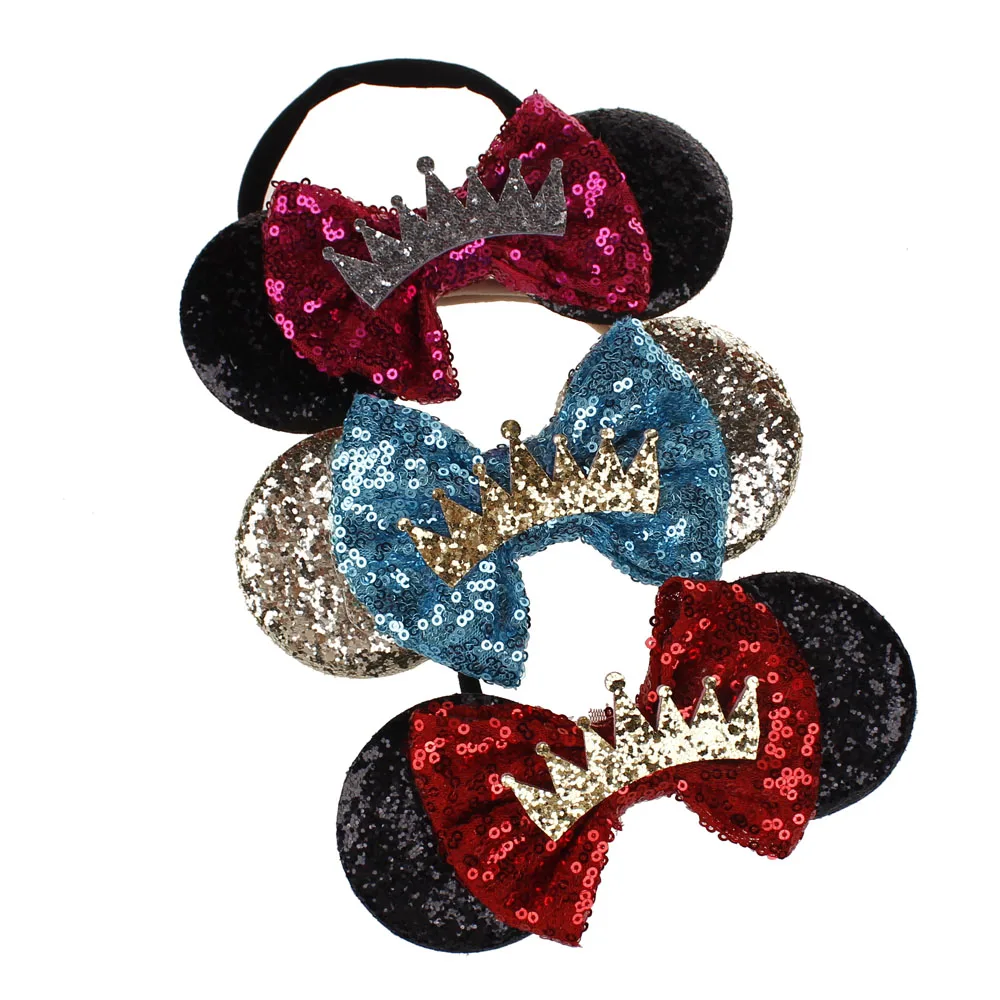 

XDOMI Cute Children Nylon Headband With Sequin Bow For Kids Girls Mouse Ears Crown Hairband Elastic Christmas Hair Accessories