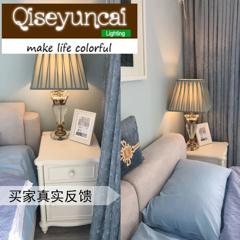

Qiseyuncai European style cozy bedroom 3 color K9 crystal table lamp modern simplicity luxury high-end fashion lighting