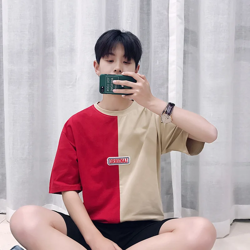 

Summer new 2019 men's port wind clown print short-sleeved t-shirt Korean version of the trend of students casual wild tops