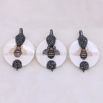 

4 Pcs Mix color micro pave bee pendant Necklace pendant shell stone pendant High quality insect pendant jewelry finding 2638
