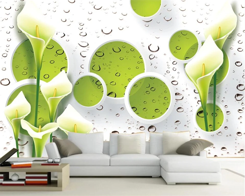 

beibehang Custom wallpaper 3D stereo fashion water drop calla lily modern living room bedroom TV background wall wallpaper