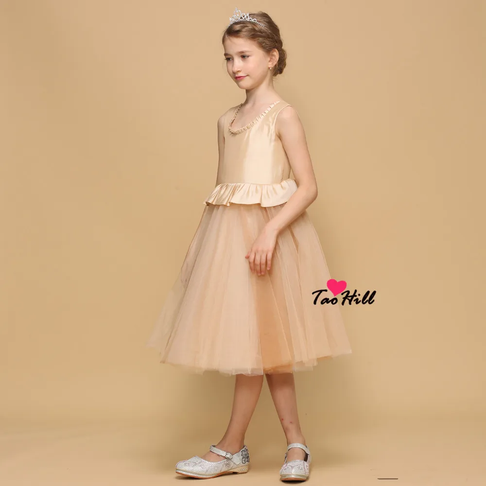 TaoHill/Недорогие Платья с цветочным узором для девочек цвета шампанского, ТРАПЕЦИЕВИДНОЕ ПЛАТЬЕ для первого причастия для девочек, детское