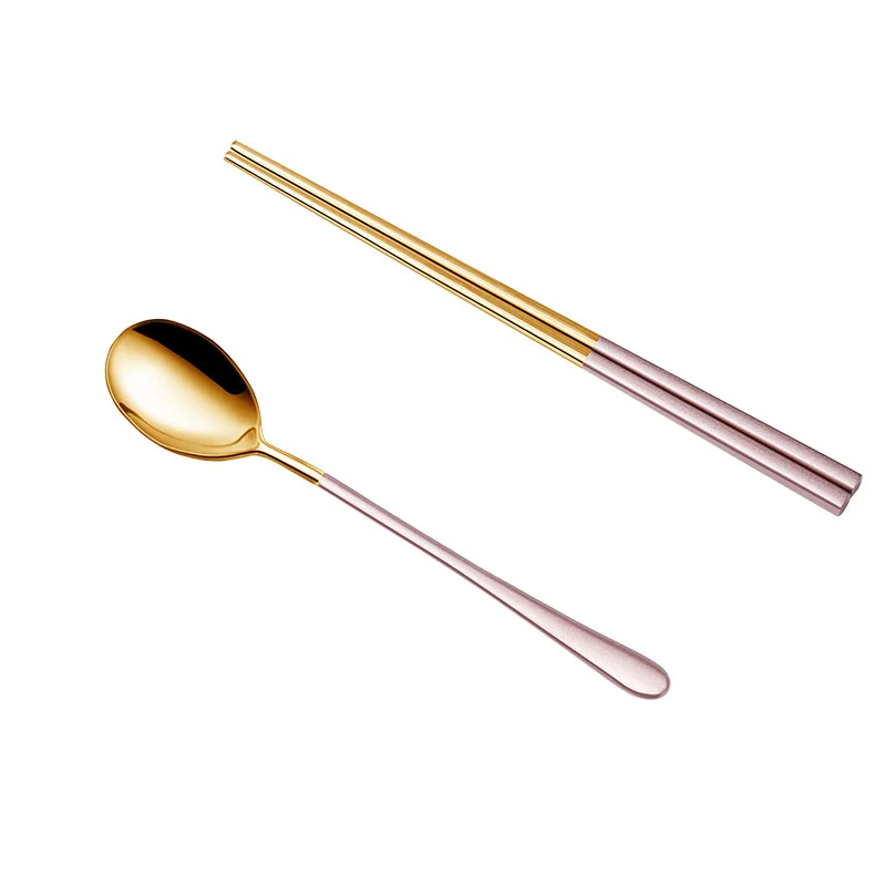 2 PCS Pink-Gold CHANOVEL 4 шт./компл. набор посуды 304 Нержавеющая сталь черный набор столовых приборов Ножи набор вилок столовые приборы Золотой палочки дозирующая детская ложка для Прямая - Цвет: 2 PCS Pink-Gold