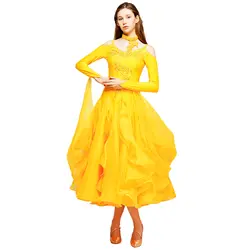Желтый бальных танцев конкуренции платья бахрома латинских танцев платье стандарт Танцы платья Одежда для танцев Бальные Вальс платье