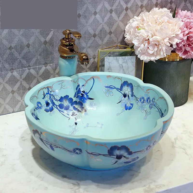 Flower Shaped Wash Basin European Style rectangular Washbasin Art Basin