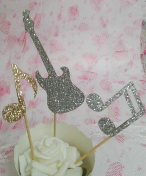 

guitar musical notes Glitter Cupcake Toppers baby bridal shower birthday treat food toothpicks wedding party decoration