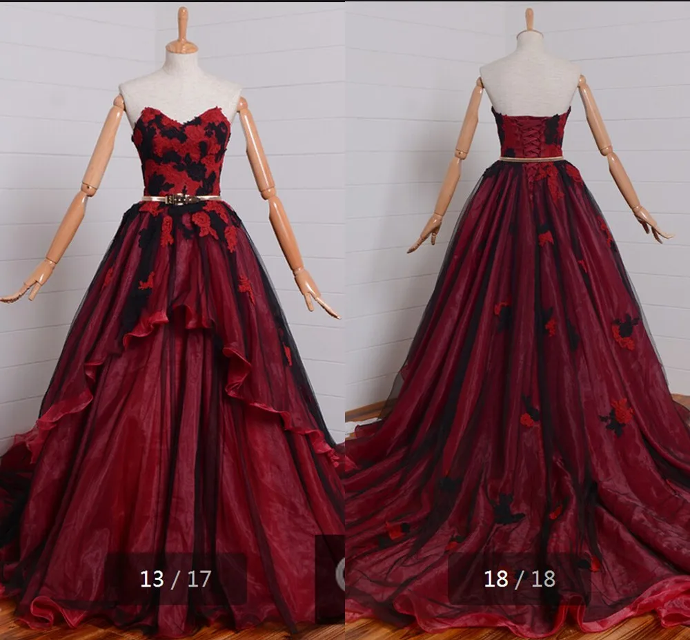 Red Black Lace Ball Gown Wedding Dresses