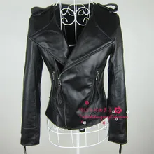2015 spring slim short design genuine leather clothing female o-neck sheepskin leather jacket outerwear