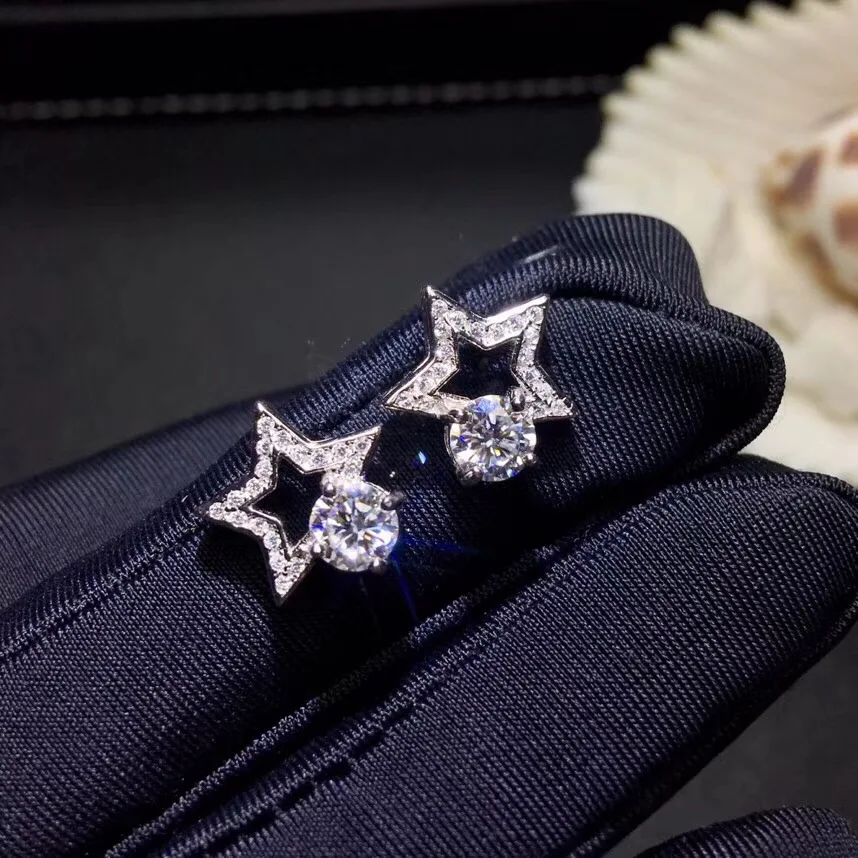 Moissanite Популярные Стиль рекомендация, леди серьги-гвоздики, 925 пробы серебро, высокая твердость, алмазные заменители