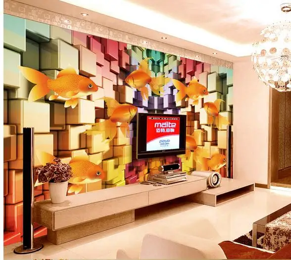 3D wallpaper custom mural beauty non-wovenFashion square nine fish figure 3 d background wall | Обустройство дома