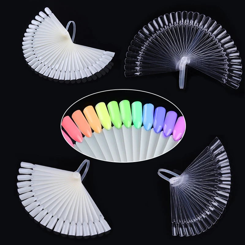 

1 Set Fan Shape Color Display Card False Nail Tips Transparent White Manicure Nail Art Practice Display Tools