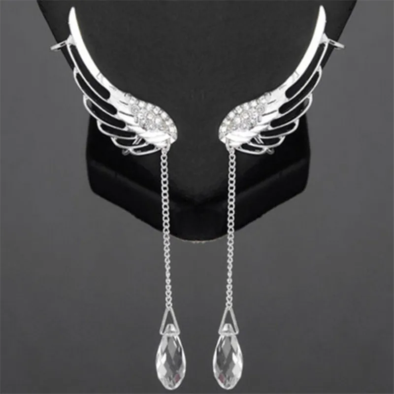 Модные полые серьги в виде крыльев Ангела для женщин, милые Стразы, длинные серьги-манжеты с кисточками, ювелирные изделия, серьги в виде крыльев животных