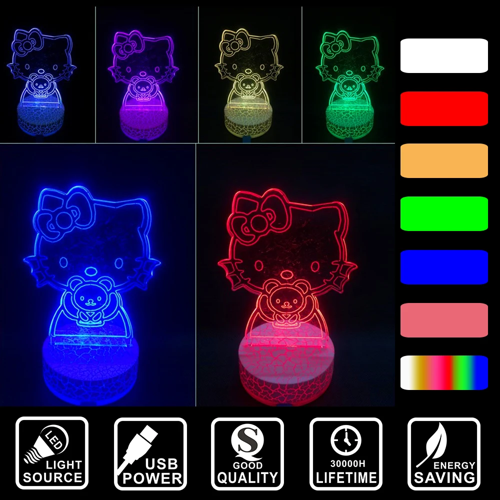 Hello Kitty Led Desk Table Lamp Night Lights Usb Acrylic Colorful
