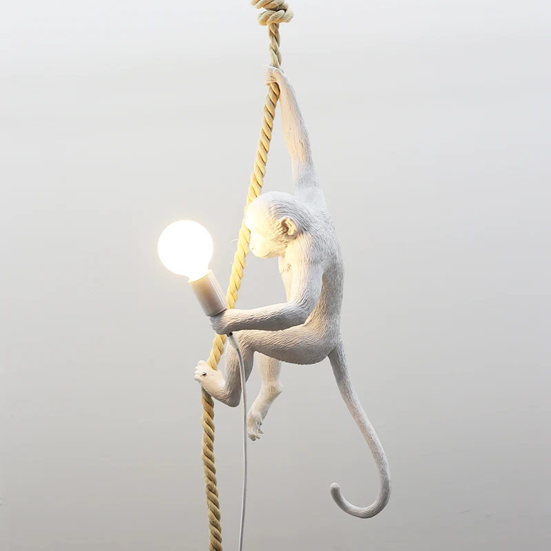 creative design Resin Monkey suspension luminaire Loft Hemp Rope Pendant Light for Home Lighting