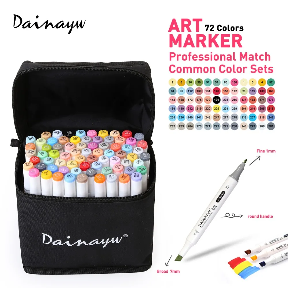 Dainayw 72 Warna Animasi Art Marker Set Alkohol Berbasis Dual Tips