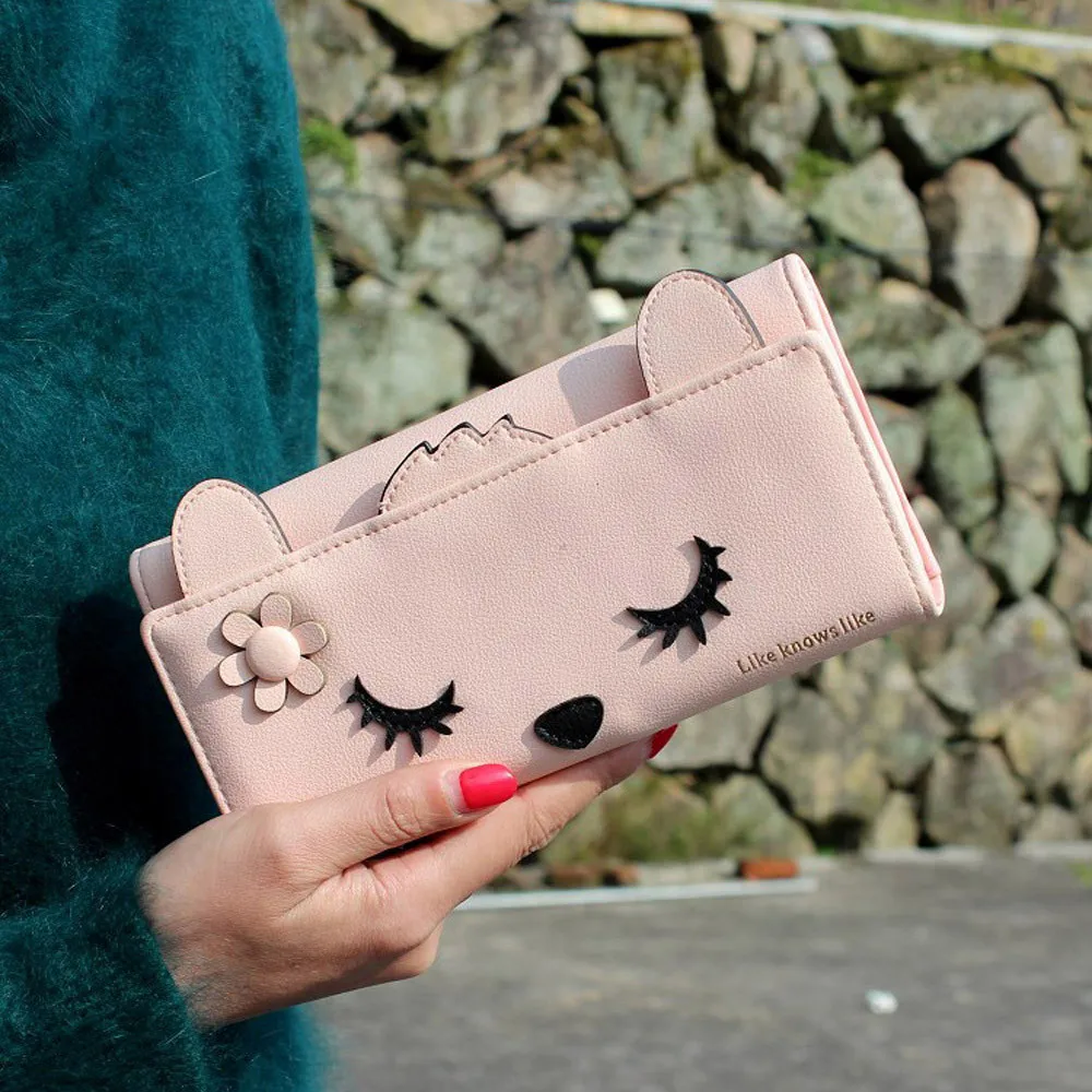 

Splendid New 2016 5 Colors Women Wallet Leather Cat Zipper Wallet Multiple Cards Holder Clutch For Girls Women Standard Wallet