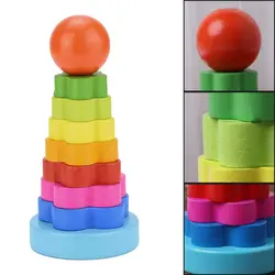 ГБД маленьких образование деревянная игрушка укладки гнездо обучения складывается Башня Rainbow кольцо