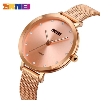 

SKMEI women's watches Luxury brand Stainless Steel Strap Quartz Watch Ladies rose gold color Wrist watches Relogio Feminino 1291