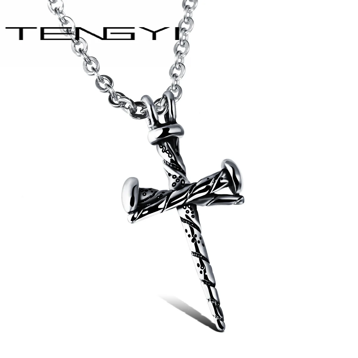 

TENGYI Snag Nail Necklaces & Pendants Cross Vintage Stainless Steel Jewelry Chain Men Necklace Accessories Holiday Boy Gifts 997