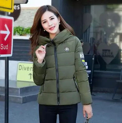 Новинка, зимнее женское короткое хлопковое пальто, женская куртка, Женская Модная хлопковая приталенная куртка большого размера для студентов - Цвет: Армейский зеленый
