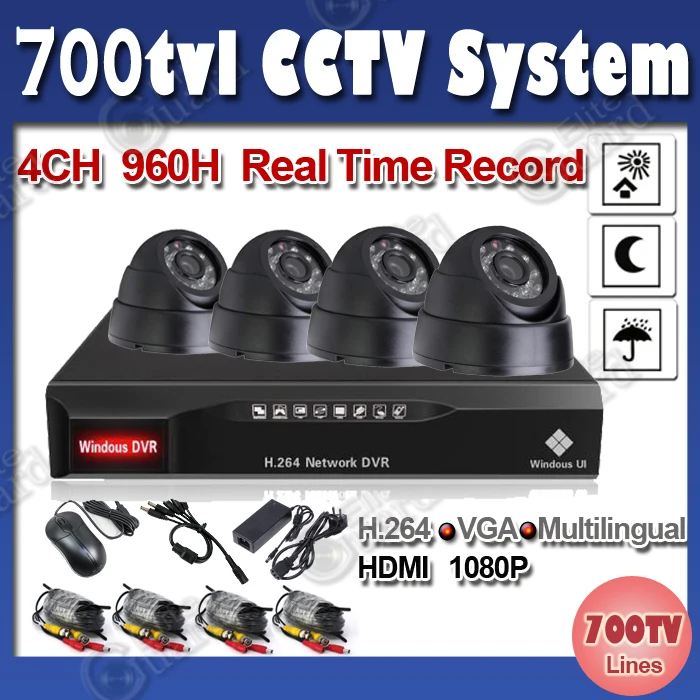 Home 700TVL 4CH CCTV Security Camera with IR Cut 960H Real Time Record