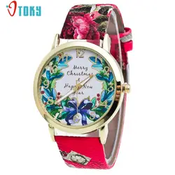 Новая мода отличительные женские мужские часы рождественский узор PU Кожаный ремешок аналоговые кварцевые модные креативные наручные часы