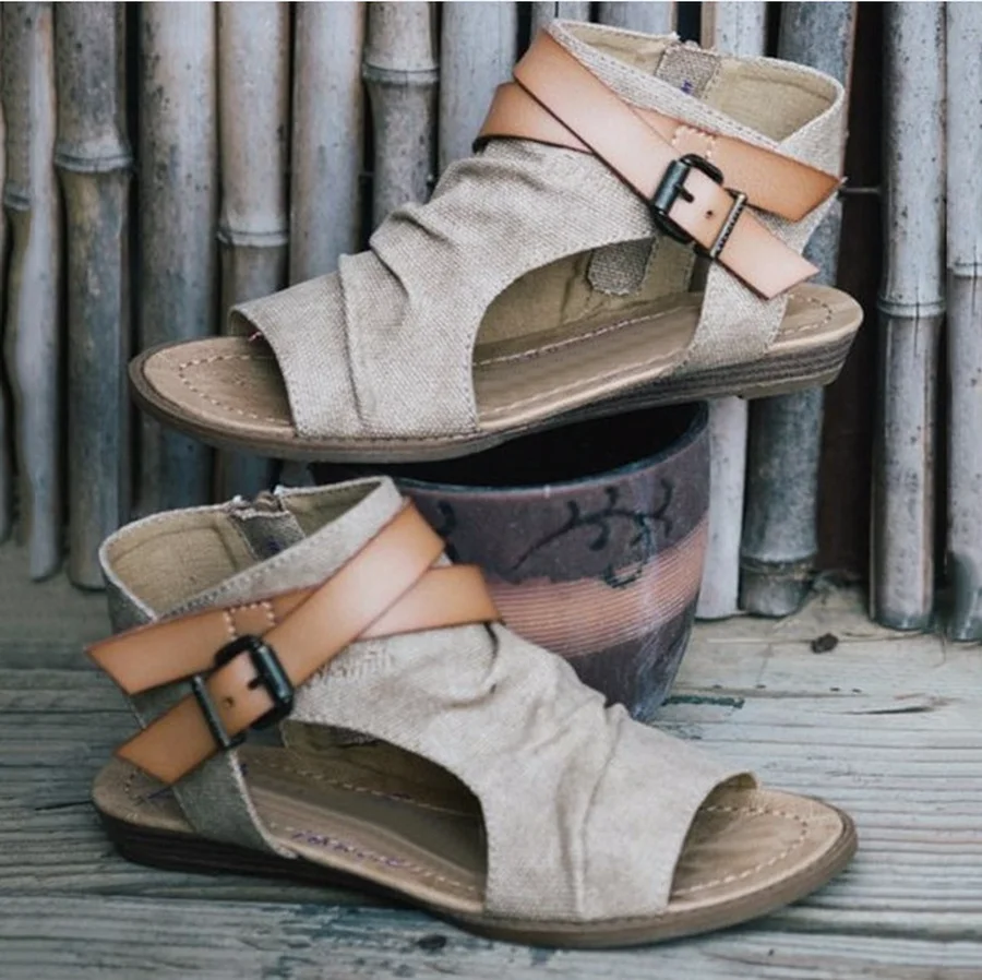 

Dwayne 2018 Womens Summer Sandals Canvas Peep Toe Shoes Open Toe Lace-up Flats Beach Casual Flip Flops size 36-43