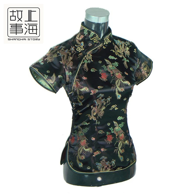 

Shanghai Story New Sale cheongsam top traditional Chinese Shirt faux Silk/Satin Top dragon and phoenix blouse top 3 color