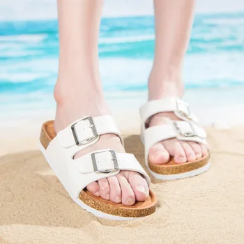 

Women Men Slippers Solid Color PU Buckle Breathable Sandal for Summer Beach New
