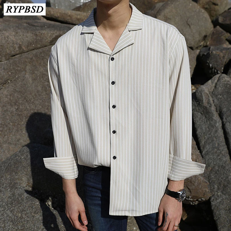 Vente 2019 Classique Noir Blanc Rayé Chemise Hommes À Manches Longues Tendance de la Mode Coréenne Tendance Casual Male Chemises camisa masculina sociale