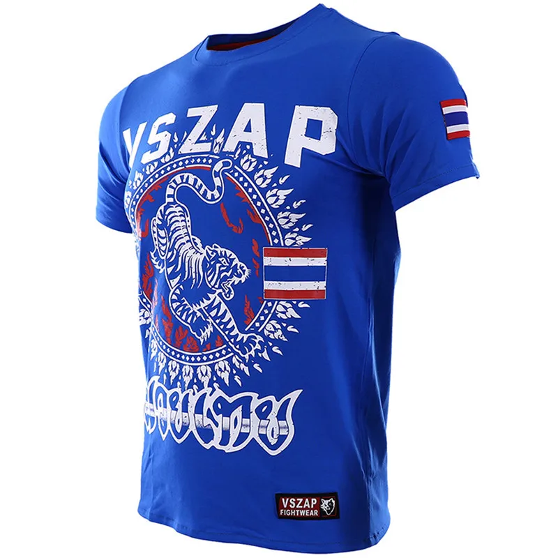 Новинка Мужская футболка VSZAP Tiger Muay Thai для фитнеса с коротким рукавом одежда