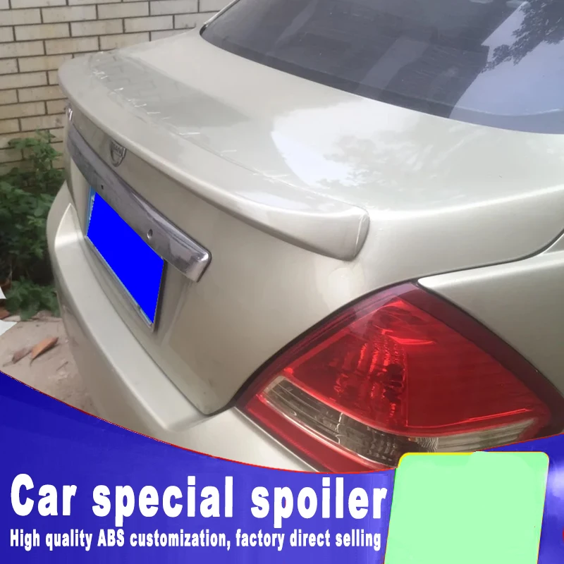 

For NISSAN TIIDA golden code 2006 to 2015 rear trunk roof ABS material easy installation spoiler by DIY color or primer paint