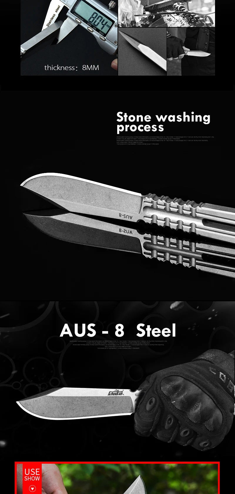CIMA-G888 AUS-8 высокой твердости Дайвинг нож Полный Тан выживания фиксированным лезвием охотничий нож K оболочка, 8 мм толщина