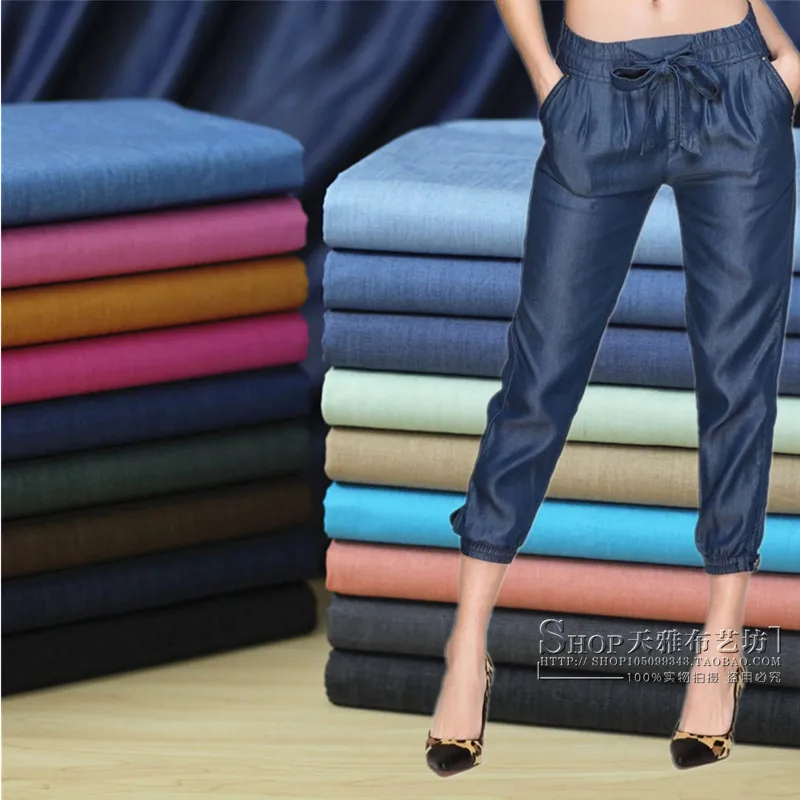 1m Summer Comfort Thin Pure Tencel Cotton Denim Fabric for Dress Pants